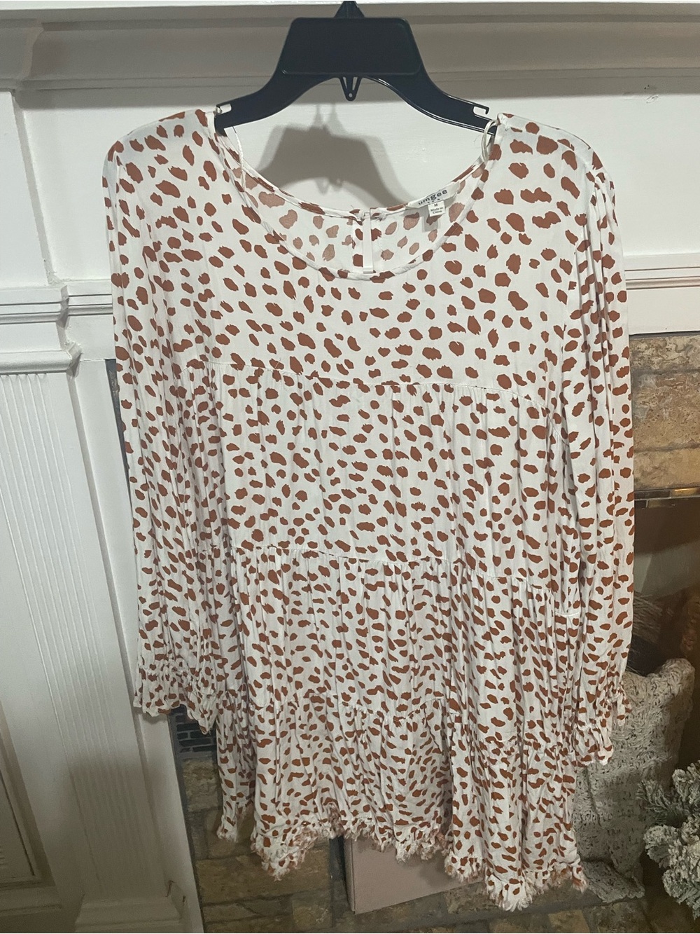 Umgee Cream Tunic with Rust Brown Spot Print